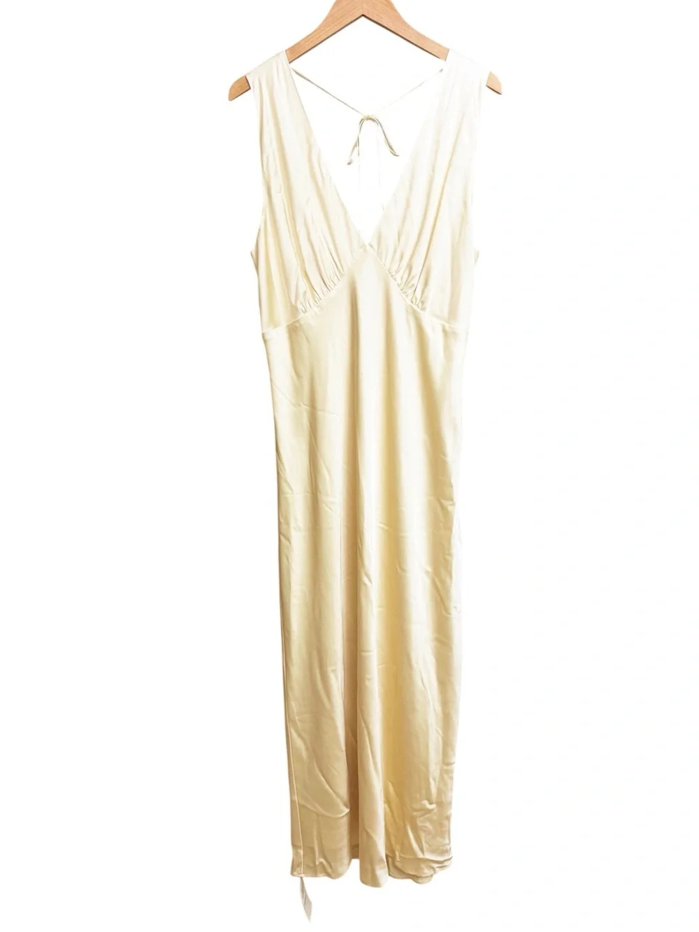 NWT Abercrombie & Fitch Plunge Cowl Back Satin Maxi Dress Yellow XL Tall